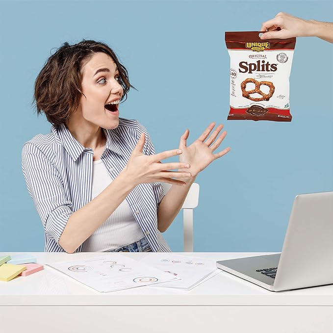 Unique Snacks Original Splits Pretzels, Delicious Homestyle-Baked Snack Bag, OU Kosher, and Non-GMO Food, No Artificial Flavor, 2.12 Oz. Bag, Pack of 12