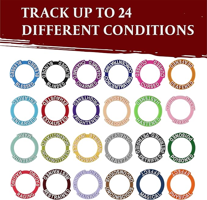 DND Miniatures Condition Markers - 96 Rings to Track 24 Different Status & Spell Effects for RPG/DND Minis Like Dungeons and Dragons 5th Edition & Pathfinder Perfect DnD Gifts & D&D Accessories Tokens