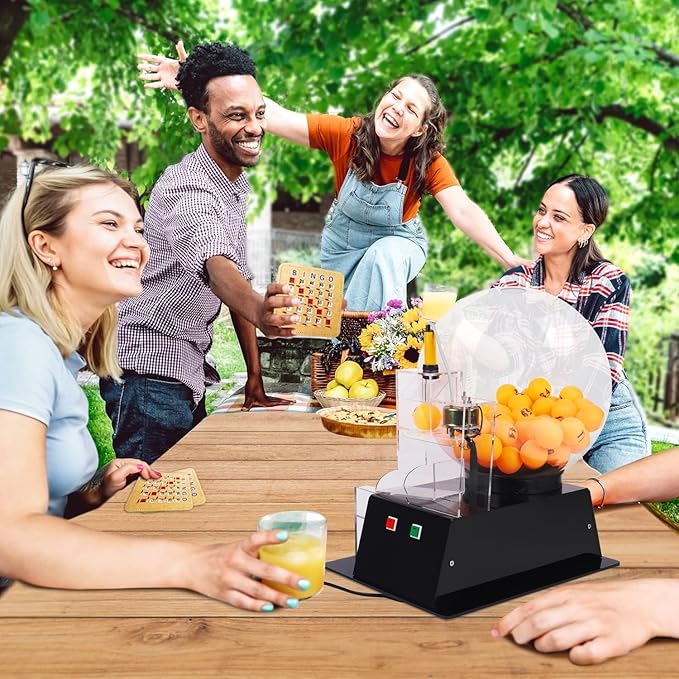 Lottery Bingo Ball Machine, 110v Automatic Electric Acrylic Bingos Cage and Balls Set with Calling Balls, Colorful Chips Bingo Game Sets for Adults Large Group Family