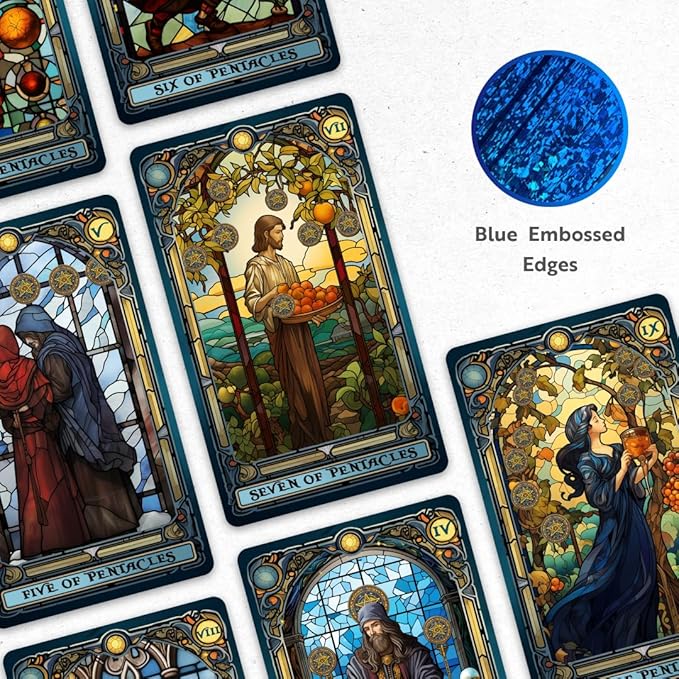 CRAFTERIAN Stained Glass Tarot Cards, 78 Tarot Deck with Foil Edges, Original Tarot Cards for Beginners and Experts with Guide Book, Fortune Telling Game, Divination Tools for All Skill Levels.