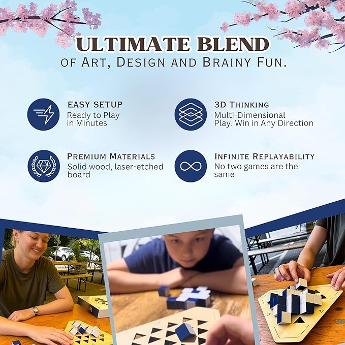 yamma 4-in-a-Row Game with Wooden Spinning Board, 3D Visual Strategy Experience for Ages 12+, a Quick and Clever Challenge Ideal for Families, Teens, and Casual Players