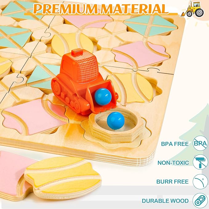 Wooden Logical Road Builder Games, STEM Puzzle Family Board Games, Educational Brain Teaser Puzzle Toys for Boys Girls Ages 4-8, Maze Builder Set