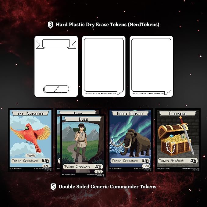 NERD GEAR Commander Essentials Kit - Ultimate Accessory for MTG Commander EDH - MTG Command Zone Tray - Health Counter - Spin Down Dice - Dry Erase Tokens (Chaos Red)