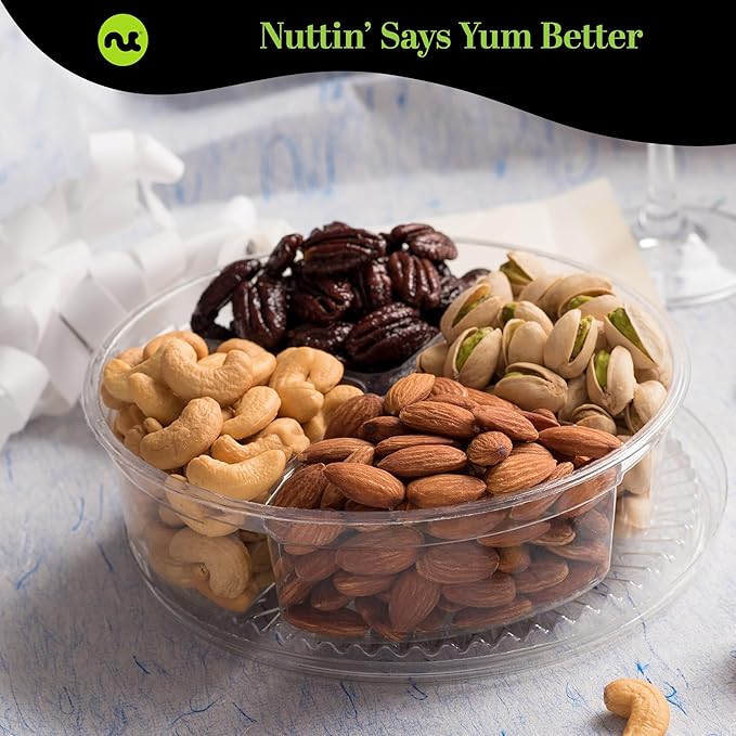 NUT CRAVINGS - Mixed Nuts Gift Basket + Heart Ribbon (4 Assortments) Food Arrangement, Healthy Snack Care Package, Kosher