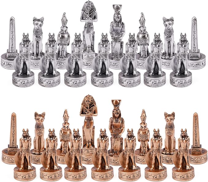15" Figures Egyptian Style Chess Sets for Adults and Cardboard Chess Board Family Large Folding Chess Board Game 3D Resin Chess Pieces and Storage Slots, 2 Players