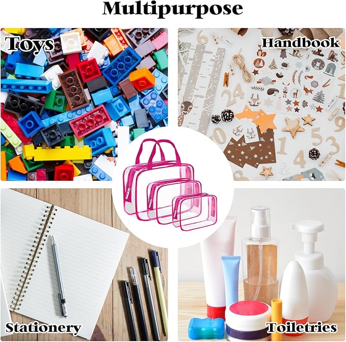 9 Packs Clear PVC Toy Storage Bags Toiletry Bags Waterproof Kids Zippered Toy Organizing Bags for Building Blocks Puzzle Stationery Rose