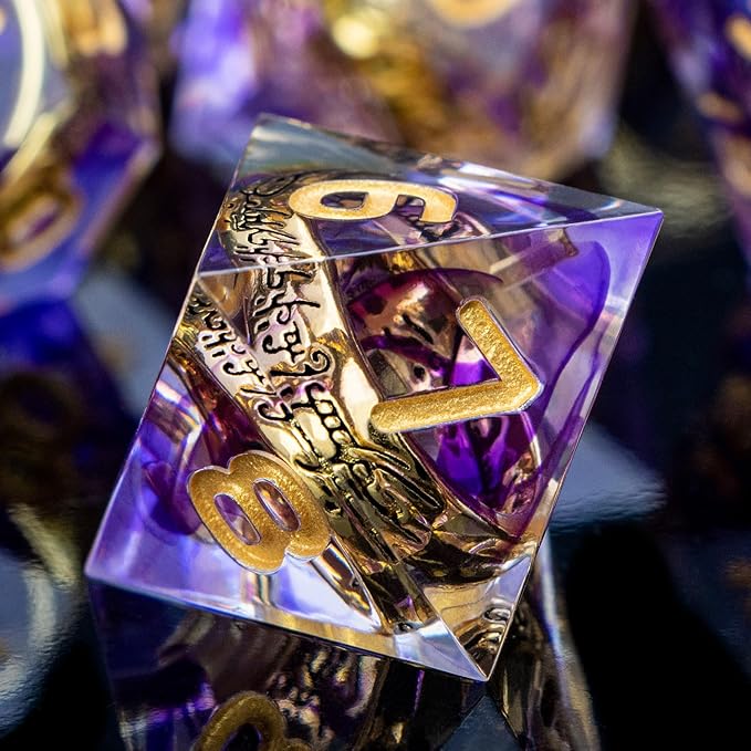 Magic Golden Ring DND Dice Set Sharp Edge Red Resin Dice with Box, for use with RPG D&D Tabletop Games Lord D and D Polyhedral Dice Set