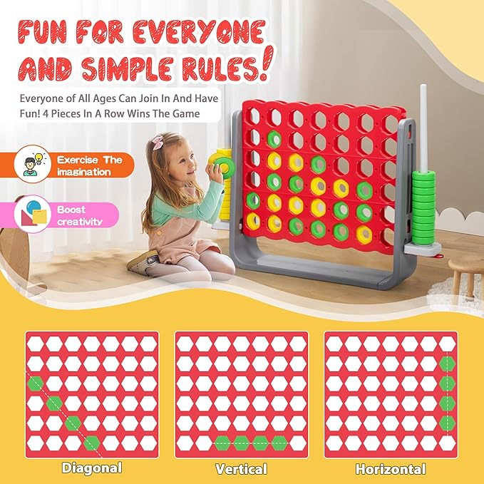 Unihex 3.6FT Tall Oversized Jumbo 4-to-Score Giant Game Set for Kids Adult Family Party Fun,4 in A Row Connect Game for Indoor Outdoor Backyard (Red)
