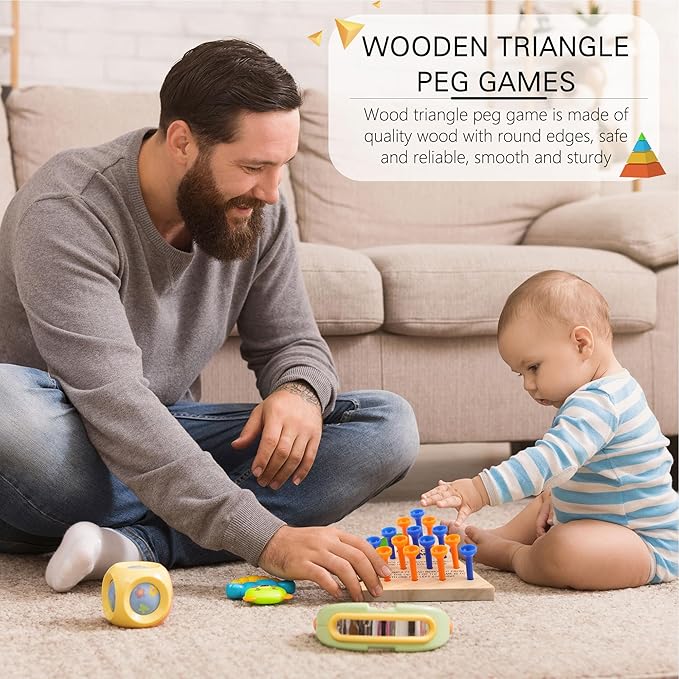 30 Packs Wooden Peg Game - Tricky Triangle Game for Family, Travel, Teens & Adults