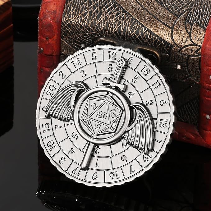 Spinner DND Dice, 7-in-1 Fighters Swords Metallic D&D Dice, Fighters Swords Roulette Dice Spinner for DND Dice Set, DND Gifts with Gift Box, Role Playing Board Game Accessories, Dark Silver