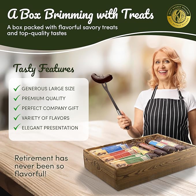 Gift Basket Village Cheese And Sausage Gift for Retirement - Gourmet Gift Baskets for Adults, Summer Sausage, Swiss Cheese, Salami, Cheddar, & Specialty Food Gifts, Ideal for Corporate & Company Event