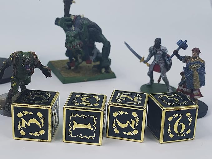 Metal Dice Set Collection for DND and All TRPG Games (Nightwatch, Gold 4D6)