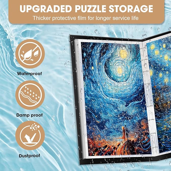 Demine Puzzle Storage Folder for 500 Pieces – Portable Jigsaw Puzzles Organizer Binder Fits Up to 40 Puzzles, 20 HD Film Pockets, Handle Design Puzzle Keeper for Adults and Kids