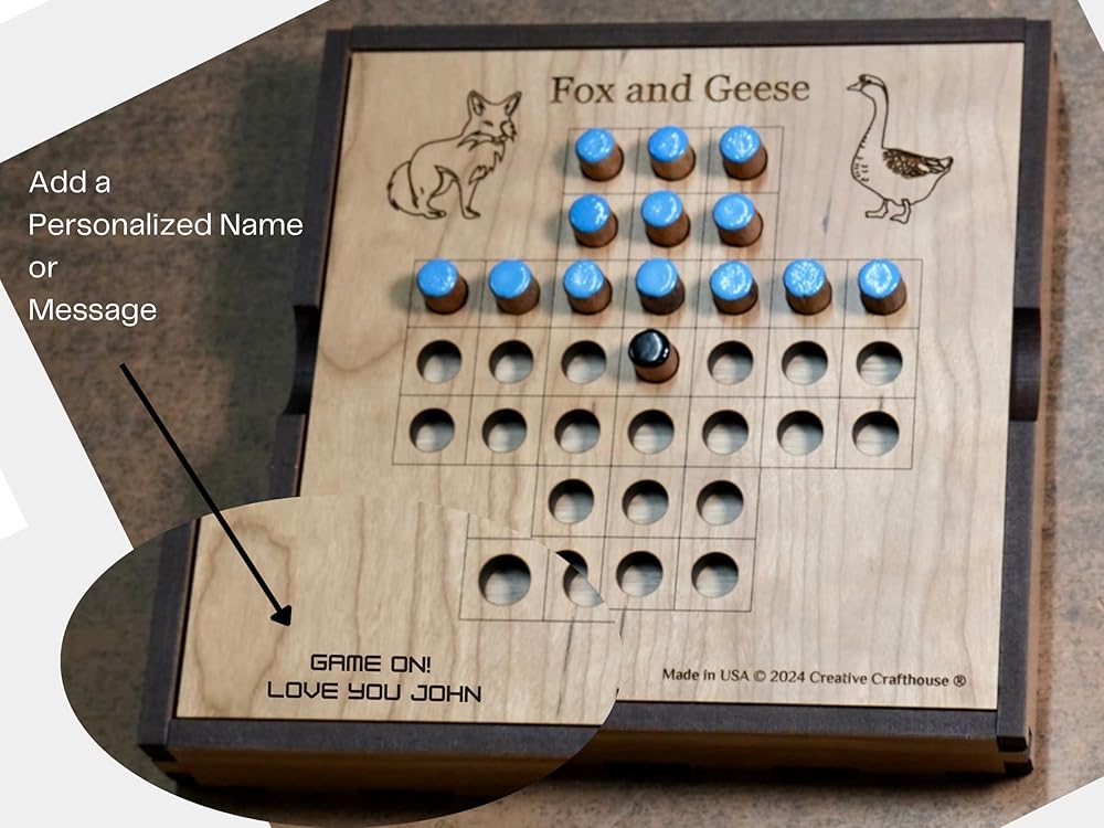 Handcrafted Fox and Geese Game Board Set - 6" x 6" with Wood Travel Cover - Classic Strategy Game for All Ages - Inspired by Centuries of Tradition