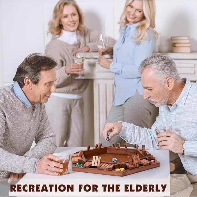 Shut The Box Wood Board Game,2-6 Player Puzzle Game, 16 Dice Educational and Entertaining Classic Tabletop Math Game for Kids