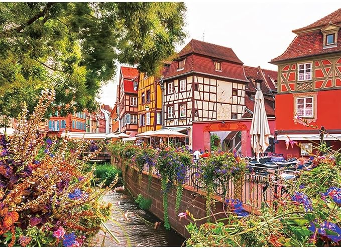 MaxRenard 1000 Pieces Jigsaw Puzzle for Adults Colmar Town Colorful Landscape Challenge Game Decompression Toy Home Wall Decoration