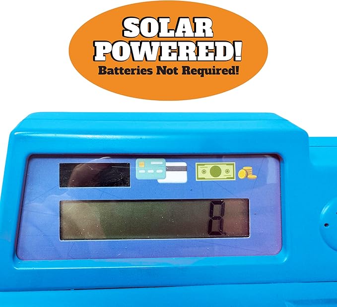 Dr. STEM Toys Solar Powered Calculator Pretend Cash Register with Play Money – 67-Piece Set for Learning Math Skills, STEM Cash Register for Kids, Blue