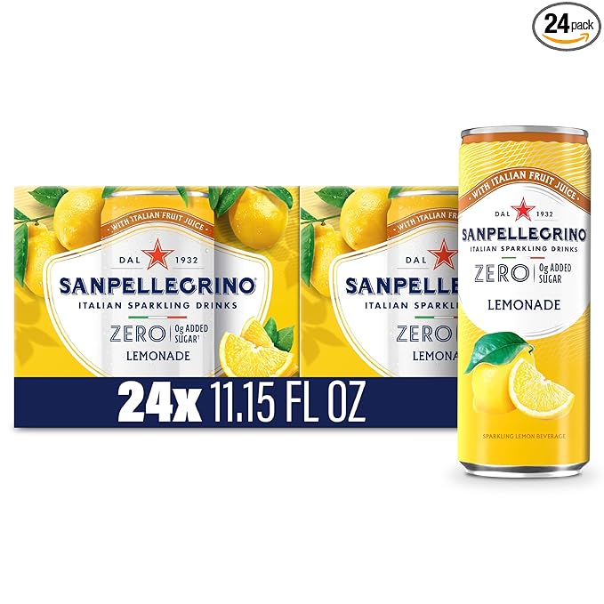 Sanpellegrino Zero Grams Added Sugar Lemonade Italian Sparkling Drink, 24-Pack Of 11.15 Fl Oz Cans, Sanpellegrino Italian Sparkling Drinks, Low-Calorie Sparkling Juice Beverages