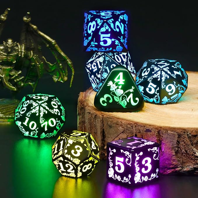 Light up LED Dice Set D and D Rechargeable for Dungeons and Dragons RGB DND Dice with Charging Box 7-Color Polyhedral Role Playing Dice for DND Gifts RPG Tabletop Games (Rose RGB)