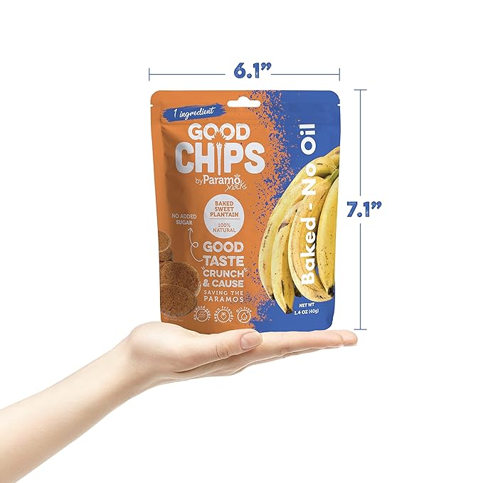 Good Chips Baked Crunchy Sweet Plantain Chips - Crispy, Oil Free, Healthy Maduritos - 1.4 oz - Pack of 12