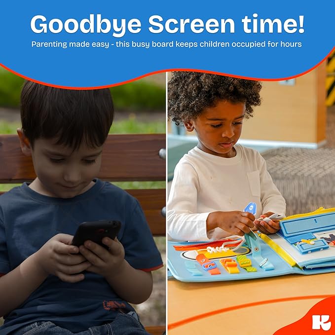 Montessori Toddler Toy Busy Board, Interactive Baby Books and Toddler Busy Book, Travel-Friendly Sensory Activity Book Enhancing Fine Motor Skills