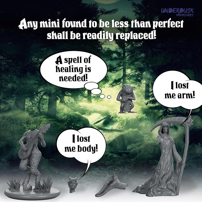 Underdusk: Chaotic Encounters - 64 Unpainted Tabletop Miniatures for D&D, Pathfinder & RPGs | Monster Figures Starter Pack with Stat Blocks