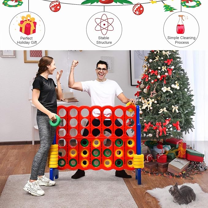 Costzon Giant 4-in-A-Row, Jumbo 4-to-Score Giant Game Set for Kids & Adults, Indoor Outdoor Yard Connect Game, 3.5FT Tall with 42 Jumbo Rings & Quick-Release Slider, Perfect for Family & Party Games