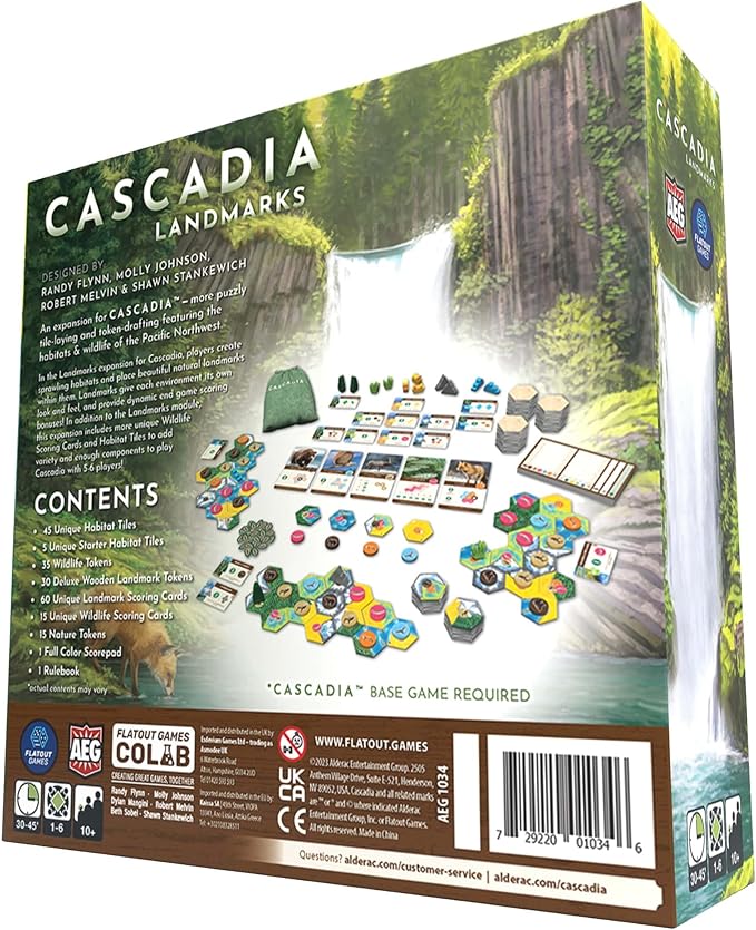 AEG & Flatout Games | Cascadia: Landmarks - Expansion for Award-Winning Board Game, Cascadia | Easy to Learn | Quick to Play | Ages 10+ | Adds 5th & 6th player