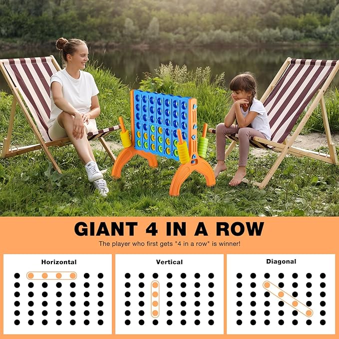 Ayeboovi Giant 4-in-A-Row, Jumbo 4-to-Score Yard Game for Kids and Adults Indoor Outdoor Party Family Connect Game Set with Quick Release Slider & Carrying Bag