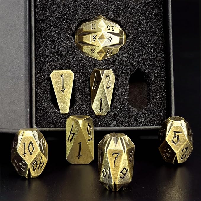 Metal Dice Set for DND, ZHOORQI 7 Pcs Polyhedral Dice, Perfect for Dungeons and Dragons, RPG Role Playing Games - Unique Cool Dice with Stonehenge Themed Design for Games Gifts(JS-Bronze)