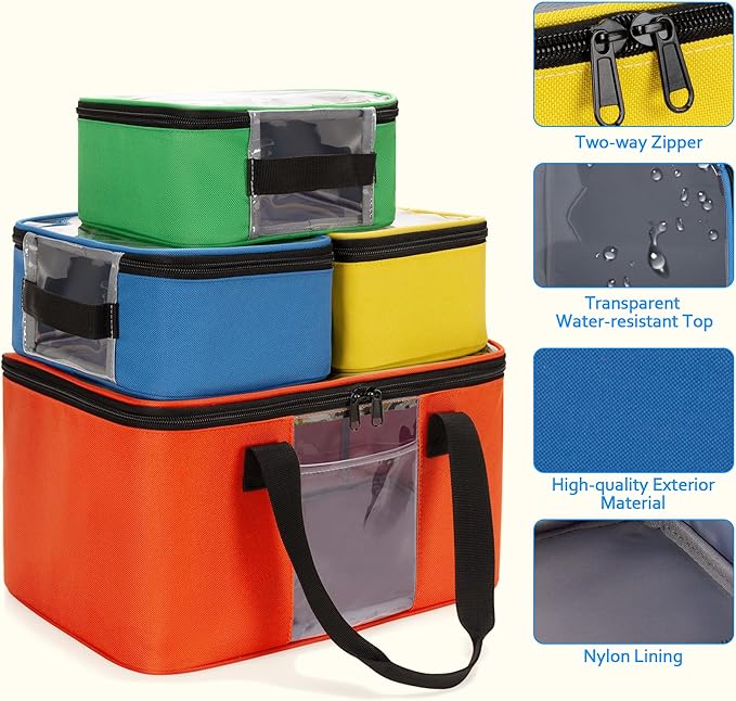 Large Toy Storage Organizer with 3 Small Zipper Bags Compatible with Lego Bricks, Travel Organizer Case for Building Blocks, Car Toy, Dolls, Crafts, Magnetic Toys, Board Game Storage Case