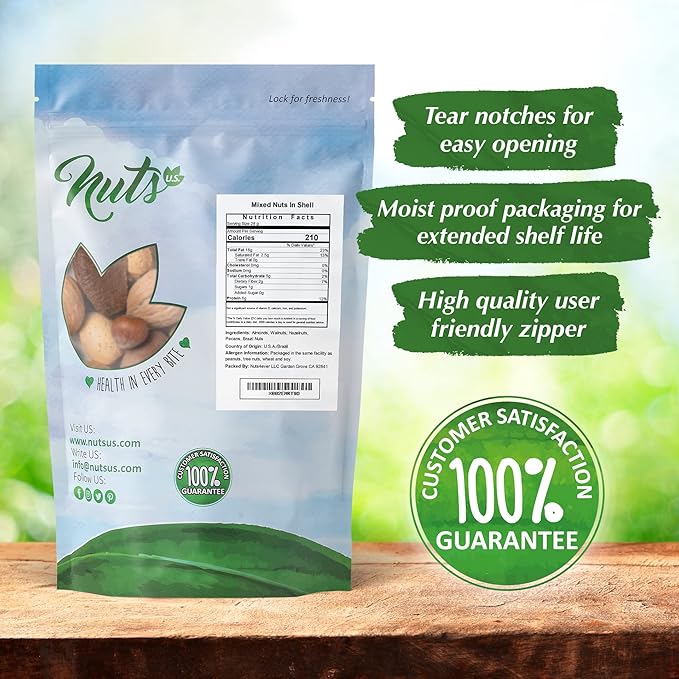 NUTS U.S. – Mixed Nuts In Shell (Almonds, Walnuts, Hazelnuts, Pecans, Brazil Nuts) | No Added Colors and No Artificial Flavors | Fresh Buttery Taste and Raw |Packed In Resealable Bags!!! (6 LBS)