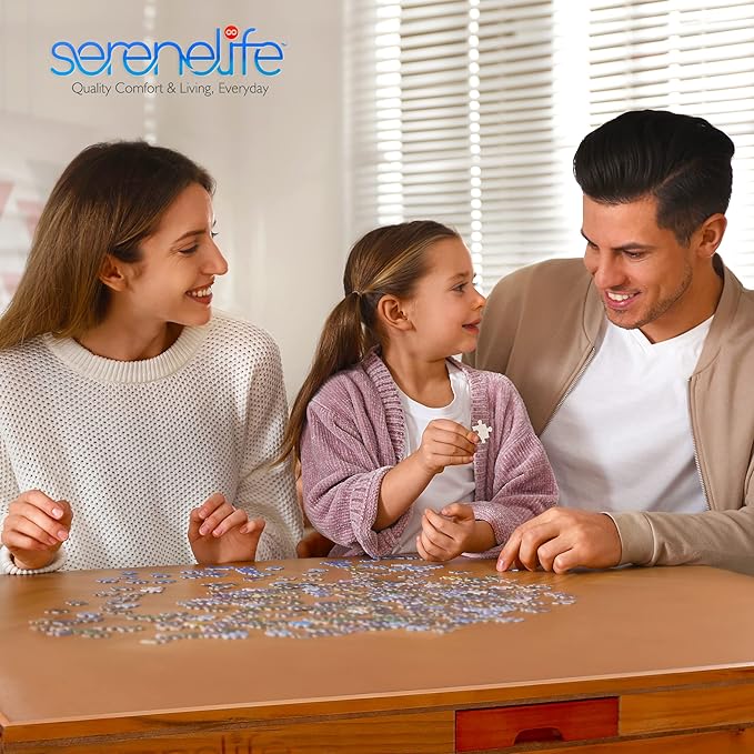 SereneLife Wooden Jigsaw Puzzle Table with 6 Removable Sliding Storage Drawers and Foldable Legs, Smooth Plateau Fiberboard Work Surface and Reinforced Hardwood, for Games and Puzzles, Kids&Adults