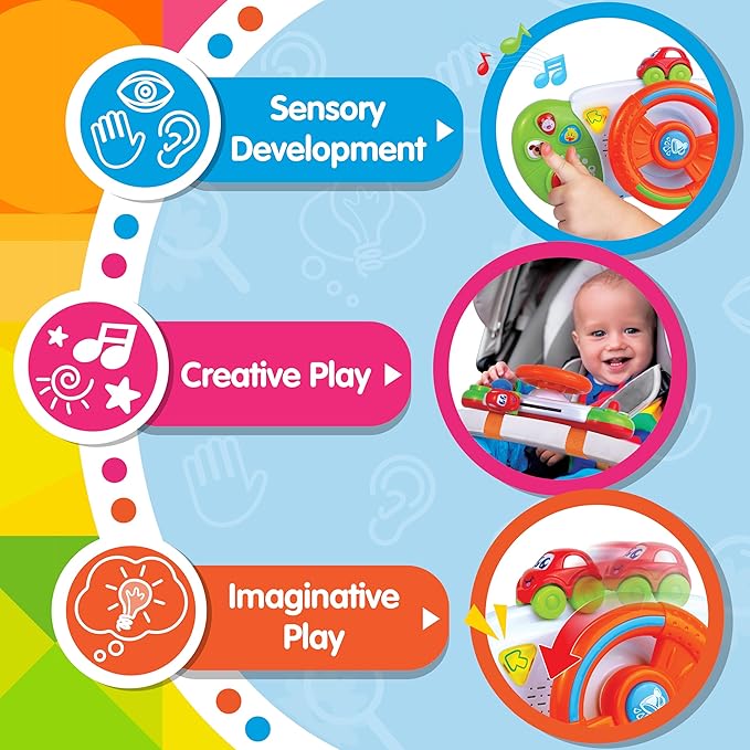 My First Baby Stroller Toy, Toddler Steering Driving Wheel, Car Seat Educational Learning Driver Toys, Pretend Drive Dashboard, Infant Baby Preschool Gift 6 7 8 9 10 11 12 Month 1 Year Old