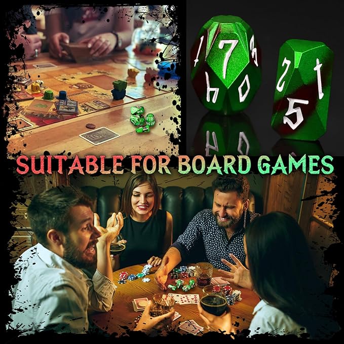 Metal DND Dice for Dungeons and Dragon, Metal Dice Set D and D with Cardboard Box Unique Cool RPG Polyhedral Dice for Role Playing Tabletop Games Gifts (Black Green)