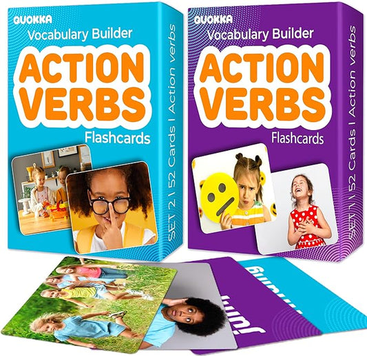 QUOKKA 104 Action Verbs Flash Cards for Speech Therapy Materials ESL Teaching – Educational Vocabulary Builder with Realistic Images for Kids Adults – Picture Cards for Speech and Cognitive Learning