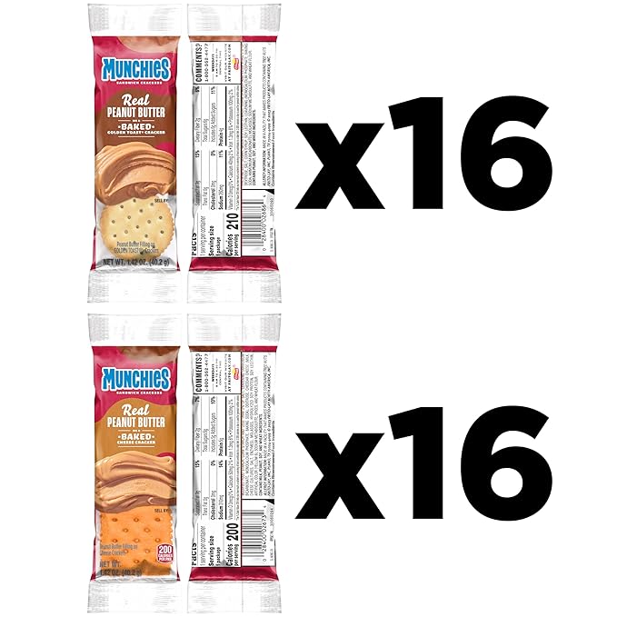 Munchies Sandwich Crackers, Assorted Peanut Butter Variety Pack (Pack of 4, 32 count)