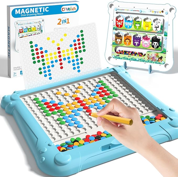 2-IN-1 Large Magnetic Drawing Board for Toddlers Kids, Magnetic Color and Number Maze, Magnetic Dot Art Board for Kids, Montessori Education Travel Toys for Kids Boys Girls Age 3 4 5 6 7 8 Years Old