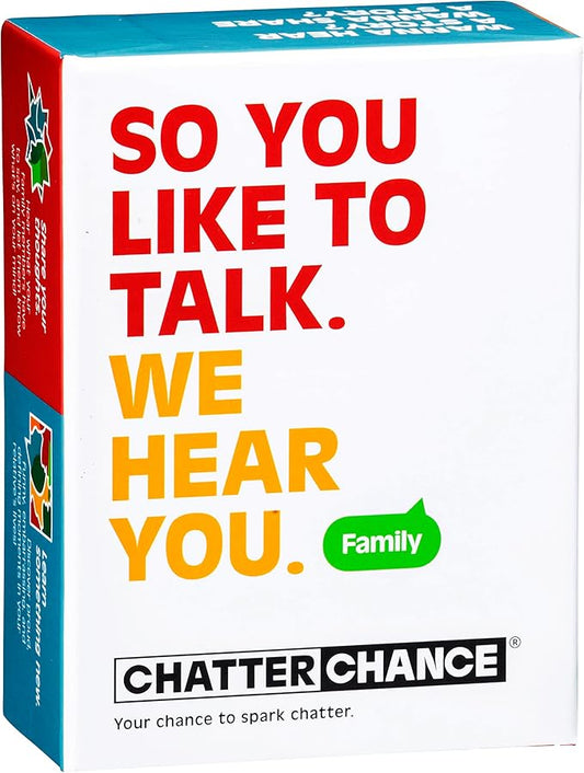 ChatterChance Family: Conversation Card Games - Family Fun Game for Day & Night Party or Car Road Trip - 80 Thought Provoking Family Questions - Deck of Question Cards Gift for Kids, Teens & Adults