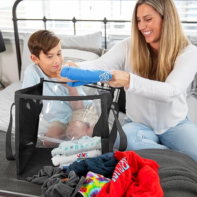 2 Piece Extra Large Toy Storage Clear Bags with Zipper 14"x14"x14" Clear Plastic Bins with Handle, Toy Organizer for Kids playroom, Blocks, Clothes, Stuffed Animal Storage