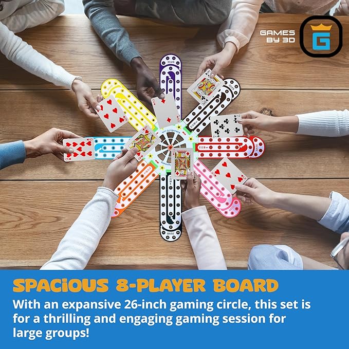 Fast Track Board Game - 2-8 Players, Fast-Paced, Fun, Compact, Portable & Durable, 3 Play Options, w/Horse-Head Pegs & 2 Decks of Cards, Vibrant Color, Perfect for Travel & Game Nights