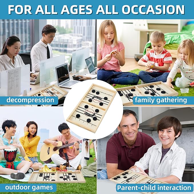 Fast Sling Puck Game - 2 in1 Chess Board and Desktop Battle Super Winner Game,Fast Action Wooden Air Hockey Board Game,Adults and Kids Family Friend Funny Slingshot Game Toys