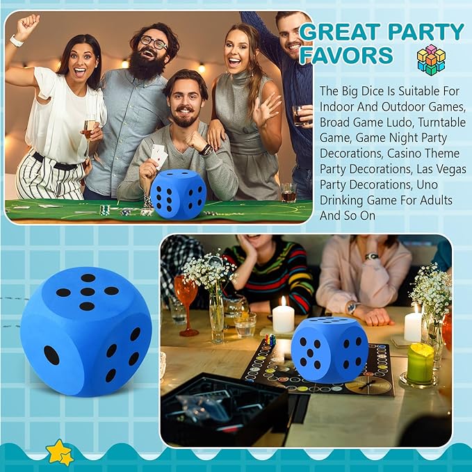 Shappy 6 Inches Foam Dice Fun Filled Large Educational Toy Kawaii Giant Dice Decorative Eva Foam Jumbo Cube Big Square Building Blocks for Game Nights Learning Sessions(Blue,1 Pc)