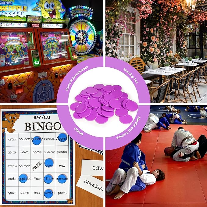 Set of 100 Opaque Plastic Learning Counters Mini Poker Chips Game Tokens with Storage Box (Purple, 1.58 Inch)