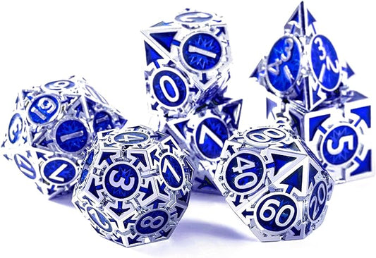 RULE DND Dice Set Metal Blue Solid Weighted D&D Dungeons & Dragons Polyhedral D20 D4 D12 D10 D% D8 D6 with Gift Box