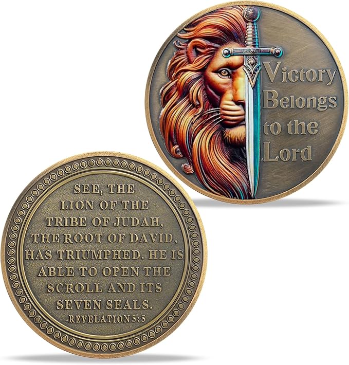 Lion Sword and Shield Challenge Coin - Inspirational Collectible, High Relief Design, Symbol of Courage and Faith, Medieval Style Classic Amulet (Lion's Sword)