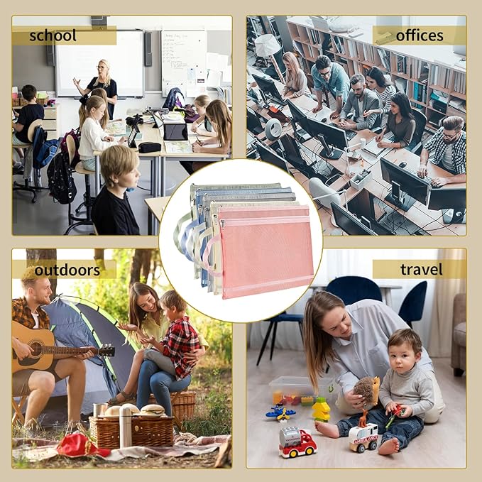 10 Pack Colored Mesh Zipper Pouch Bags, Double-Layer Nylon Puzzle Building Block Sets Toy Storage & Organization, Breathable See Through A4 Zipper Pouch with Handle for School Games