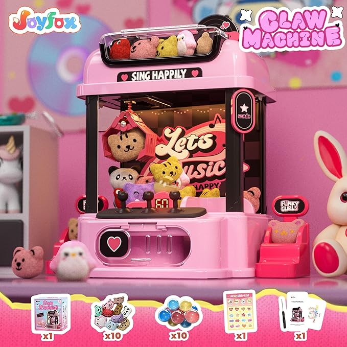 Claw Machine for Kids with Remote Control, Y2K Mini Vending Machine Toy for Girls Age 3+, Girl's Birthday Gifts with Plush Toy and Squishy, Kawaii Room Decor for Teens, Girl Age 6-8