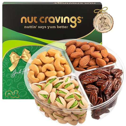 NUT CRAVINGS - Mixed Nuts Gift Basket in Green Gold Box (4 Assortments) Food Arrangement, Healthy Snack Care Package, Kosher