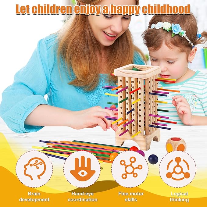 Wooden Board Game Set, Colorful Wood Sticks Game Wooden Sticks Stacking Game Montessori Game Math Educational Toys Preschool Toy Gift for Kids Boys Girls